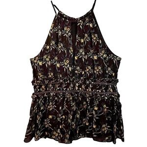 The Kooples Chiffon Floral Print Beaded Waist Keyhole Peplum Halter Top Size XS